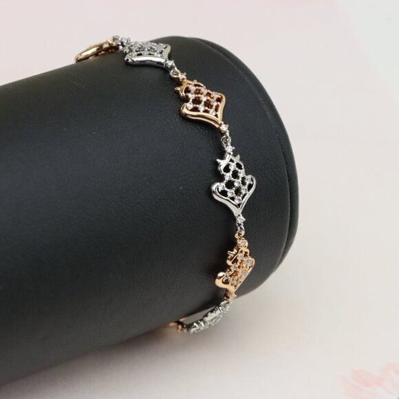 "Crown Charm Rose Gold & Silver Bracelet with CZ Accents, XPBL0803 - Picture 6 of 12
